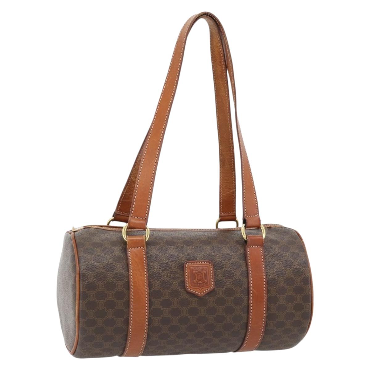 CELINE Macadam Canvas Hand Bag PVC Leather Brown Gold Auth 181466A