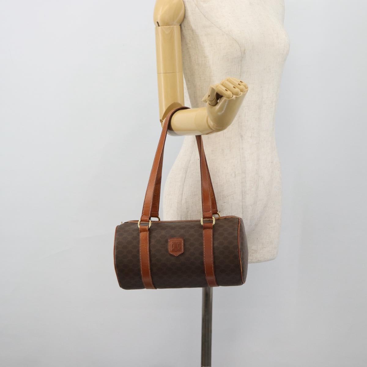 CELINE Macadam Canvas Hand Bag PVC Leather Brown Gold Auth 181466A