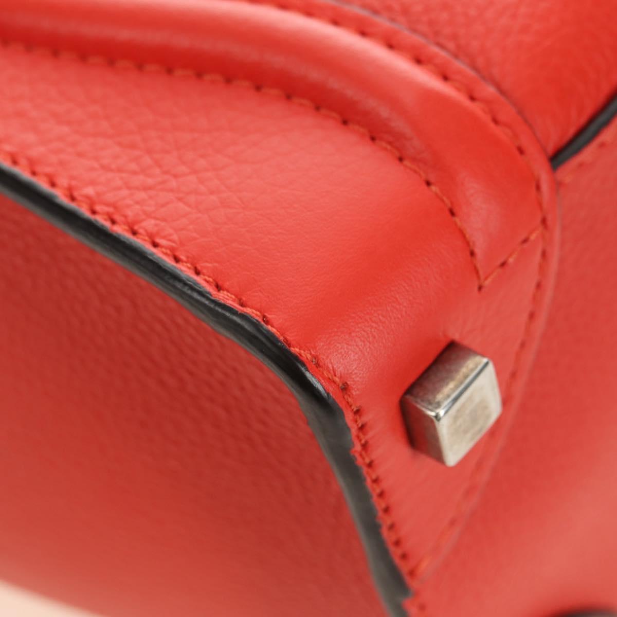 CELINE Luggage Micro Shopper Hand Bag Leather Orange Silver Auth 181472SM