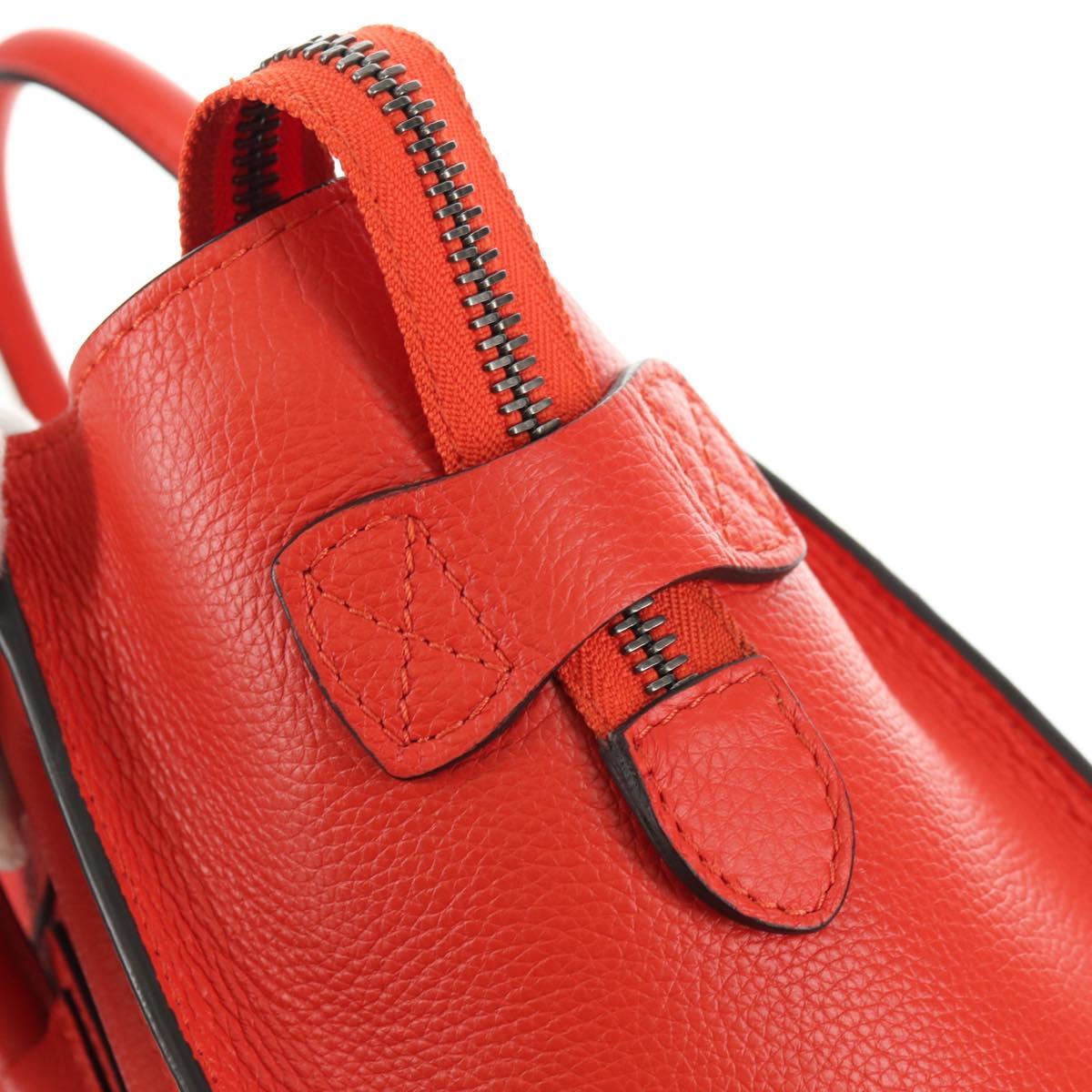 CELINE Luggage Micro Shopper Hand Bag Leather Orange Silver Auth 181472SM