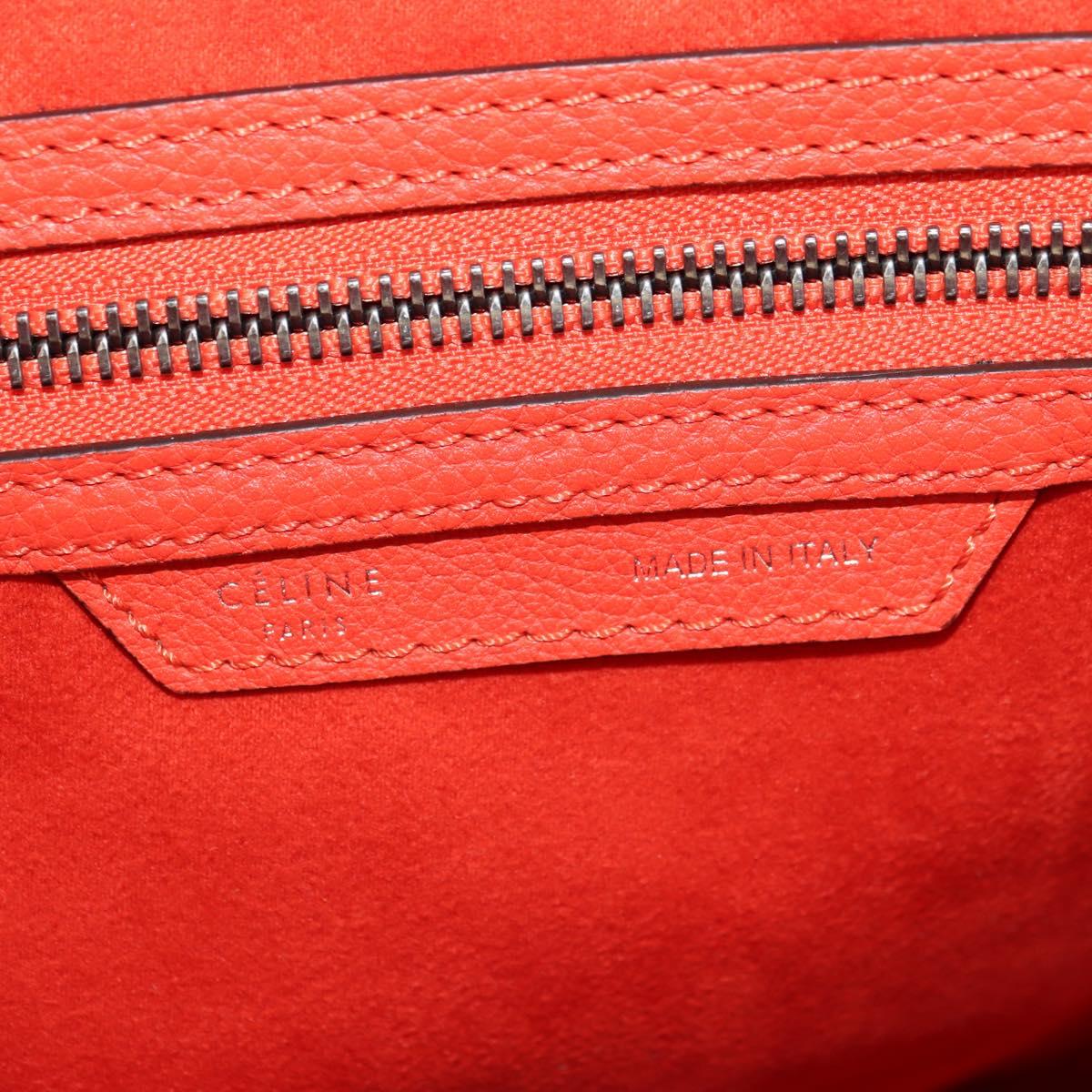 CELINE Luggage Mini Shopper Hand Bag Leather Orange Silver Auth 181473SAM