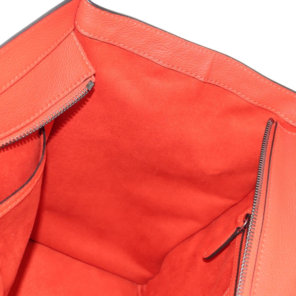 CELINE Luggage Mini Shopper Hand Bag Leather Orange Silver Auth 181473SAM
