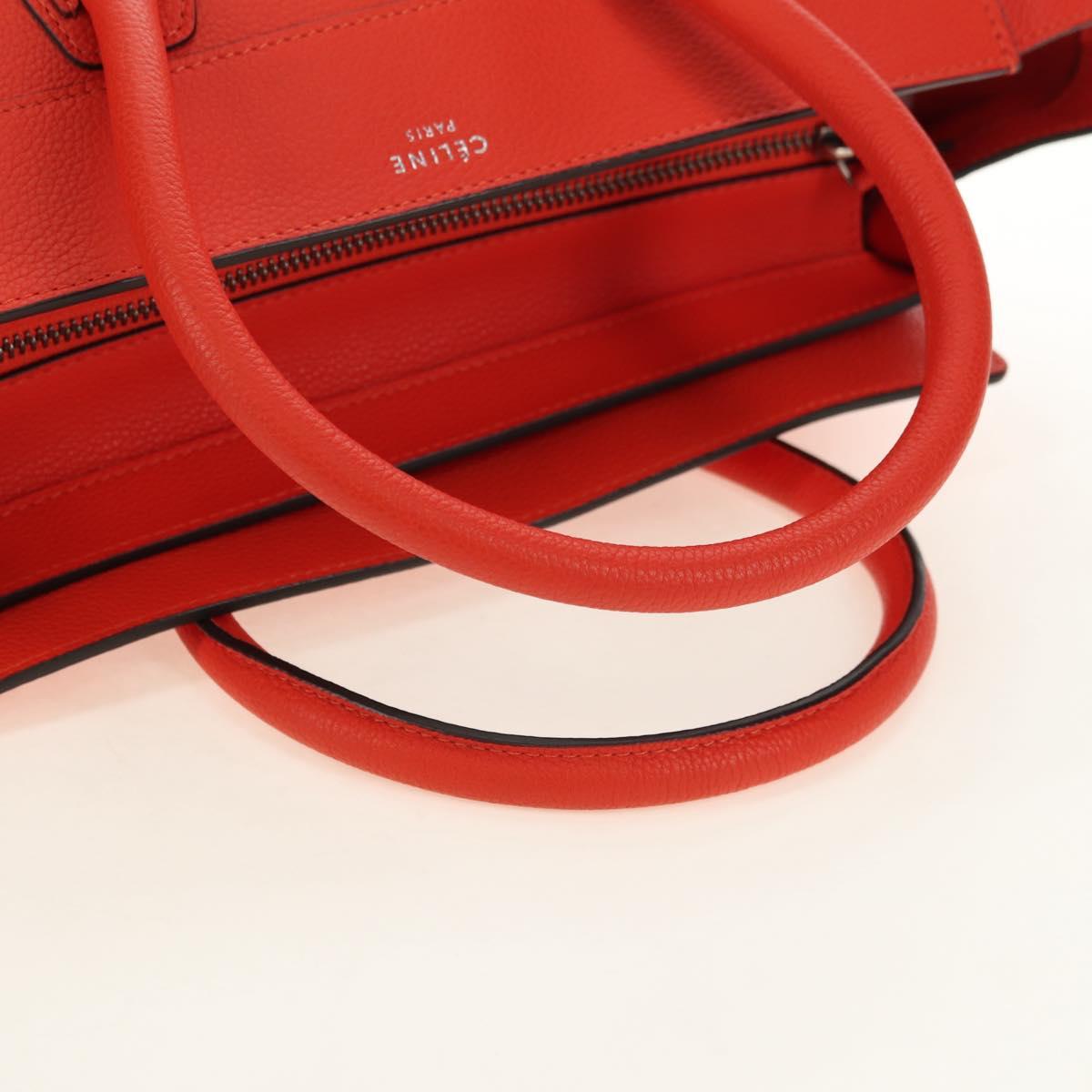 CELINE Luggage Mini Shopper Hand Bag Leather Orange Silver Auth 181473SAM