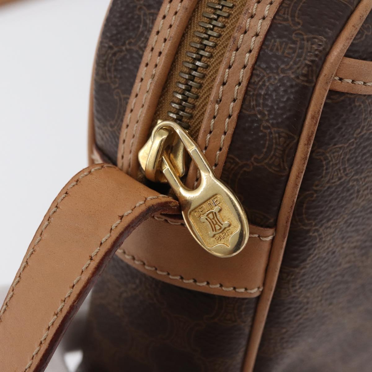 CELINE Macadam Canvas Shoulder Bag PVC Leather Brown Gold Auth 181476A