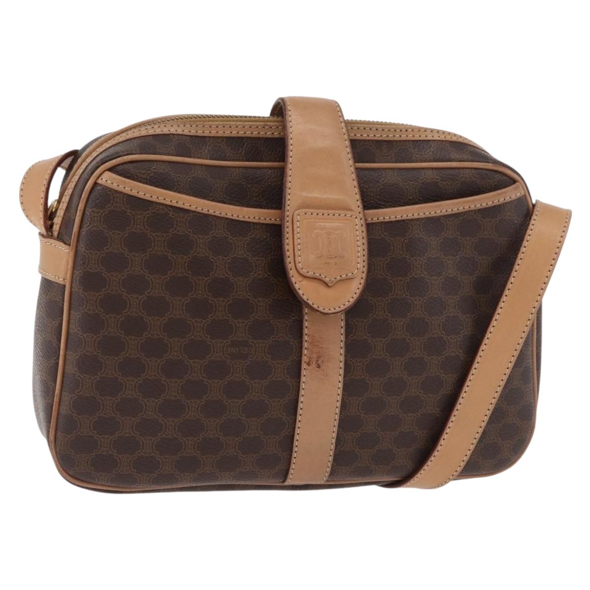 CELINE Macadam Canvas Shoulder Bag PVC Leather Brown Gold Auth 181476A