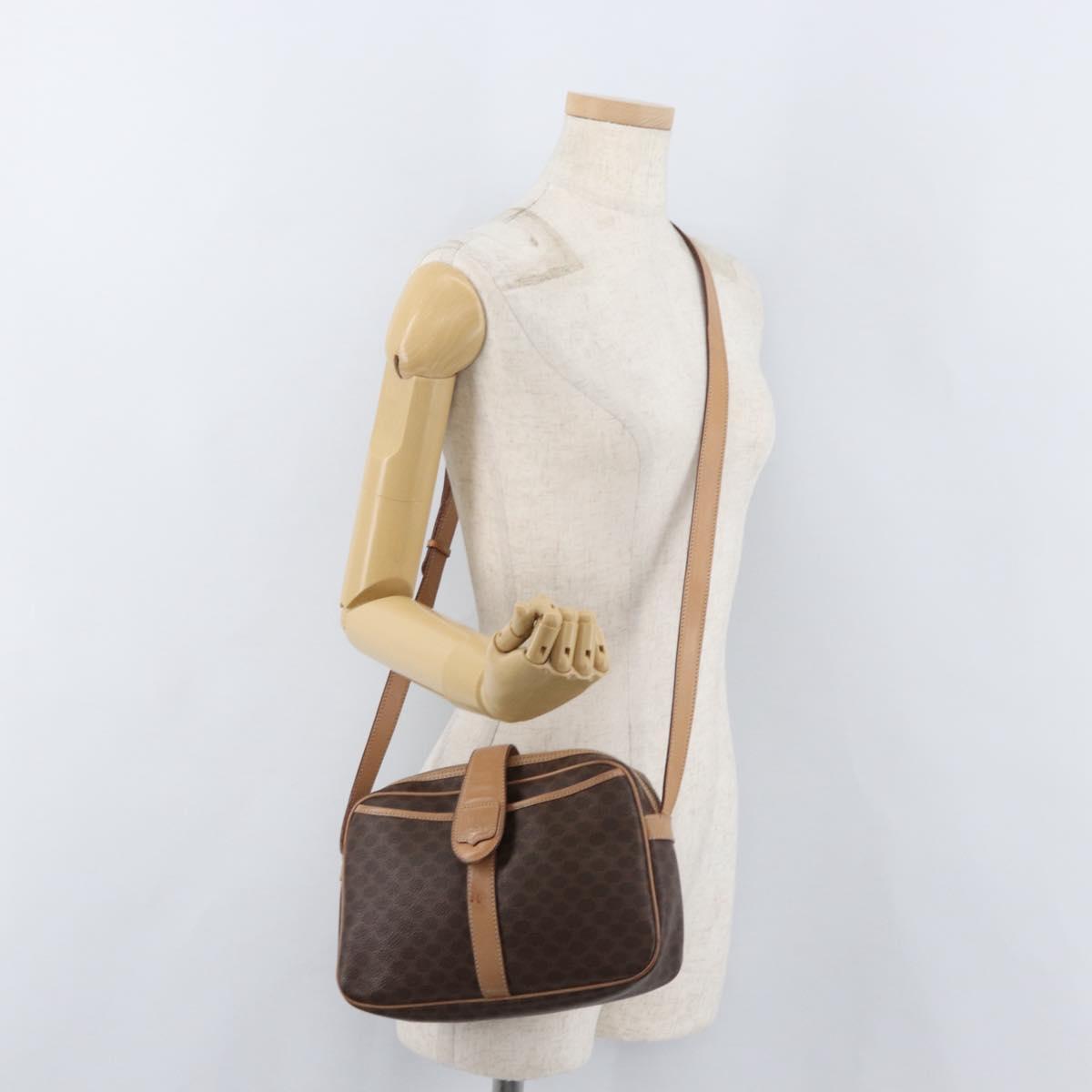 CELINE Macadam Canvas Shoulder Bag PVC Leather Brown Gold Auth 181476A