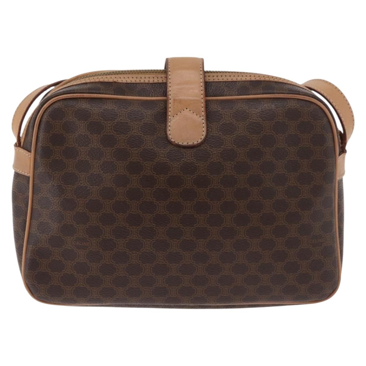 CELINE Macadam Canvas Shoulder Bag PVC Leather Brown Gold Auth 181476A