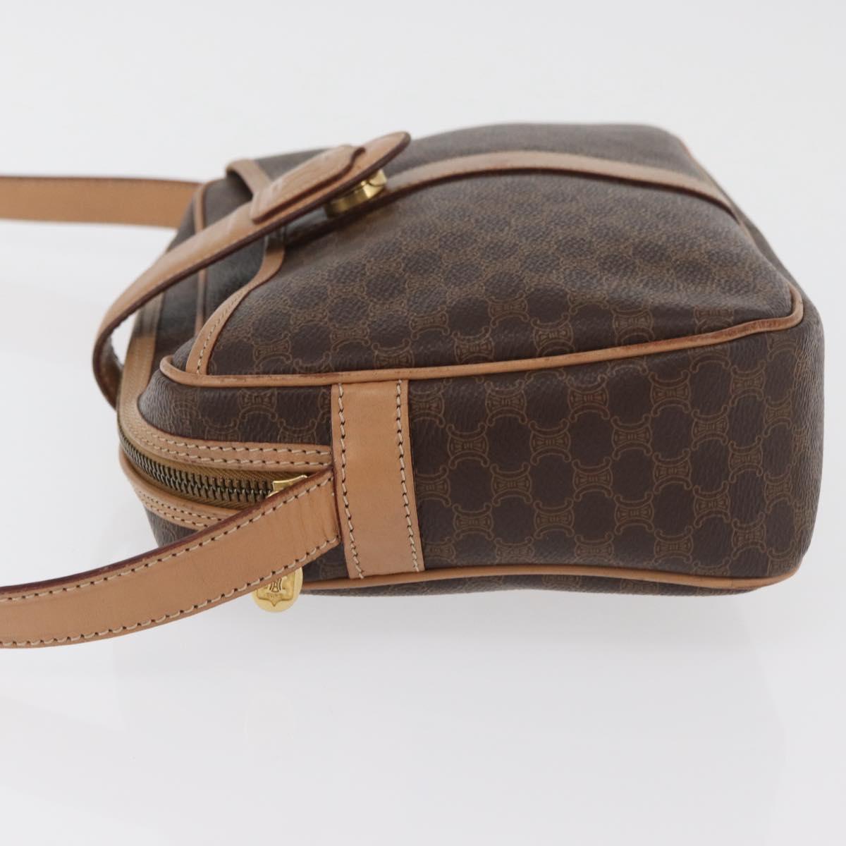 CELINE Macadam Canvas Shoulder Bag PVC Leather Brown Gold Auth 181476A