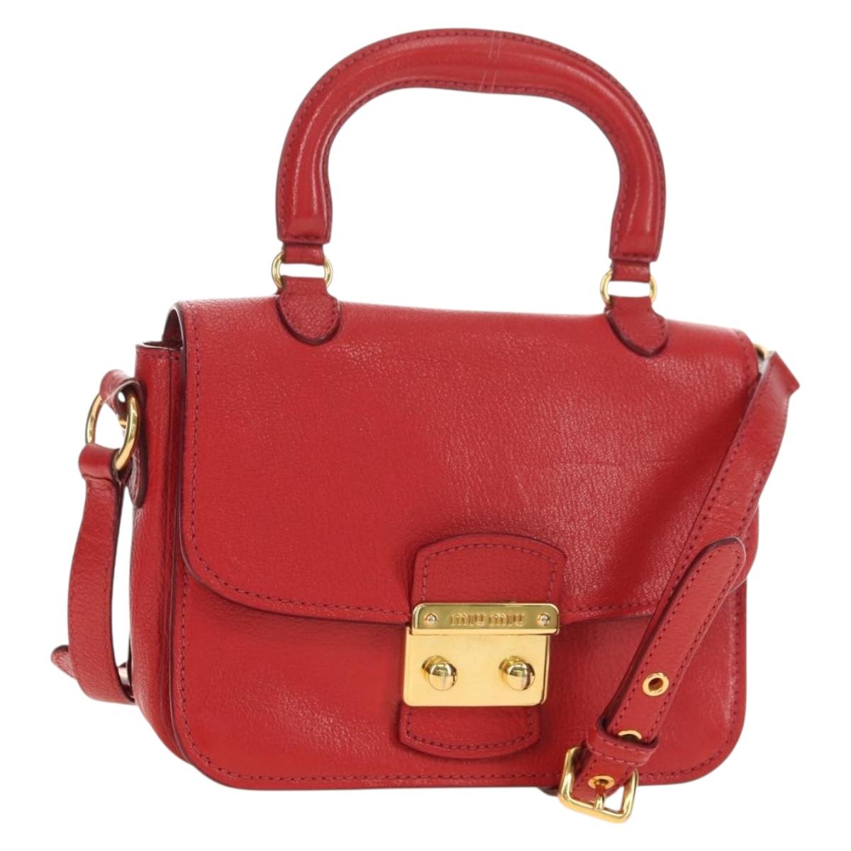 Miu Miu Hand Bag Leather 2way Red Gold Auth 181477V