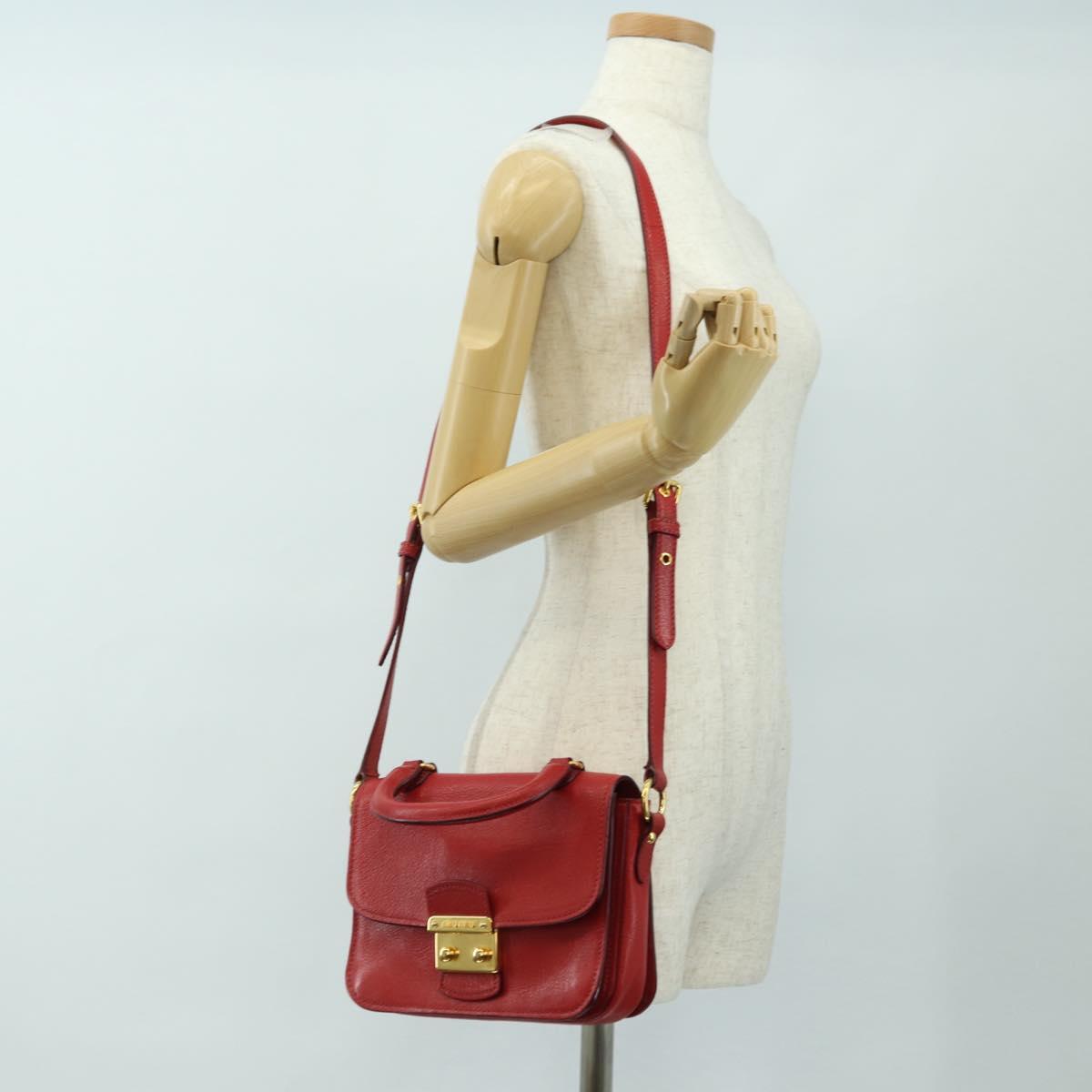 Miu Miu Hand Bag Leather 2way Red Gold Auth 181477V