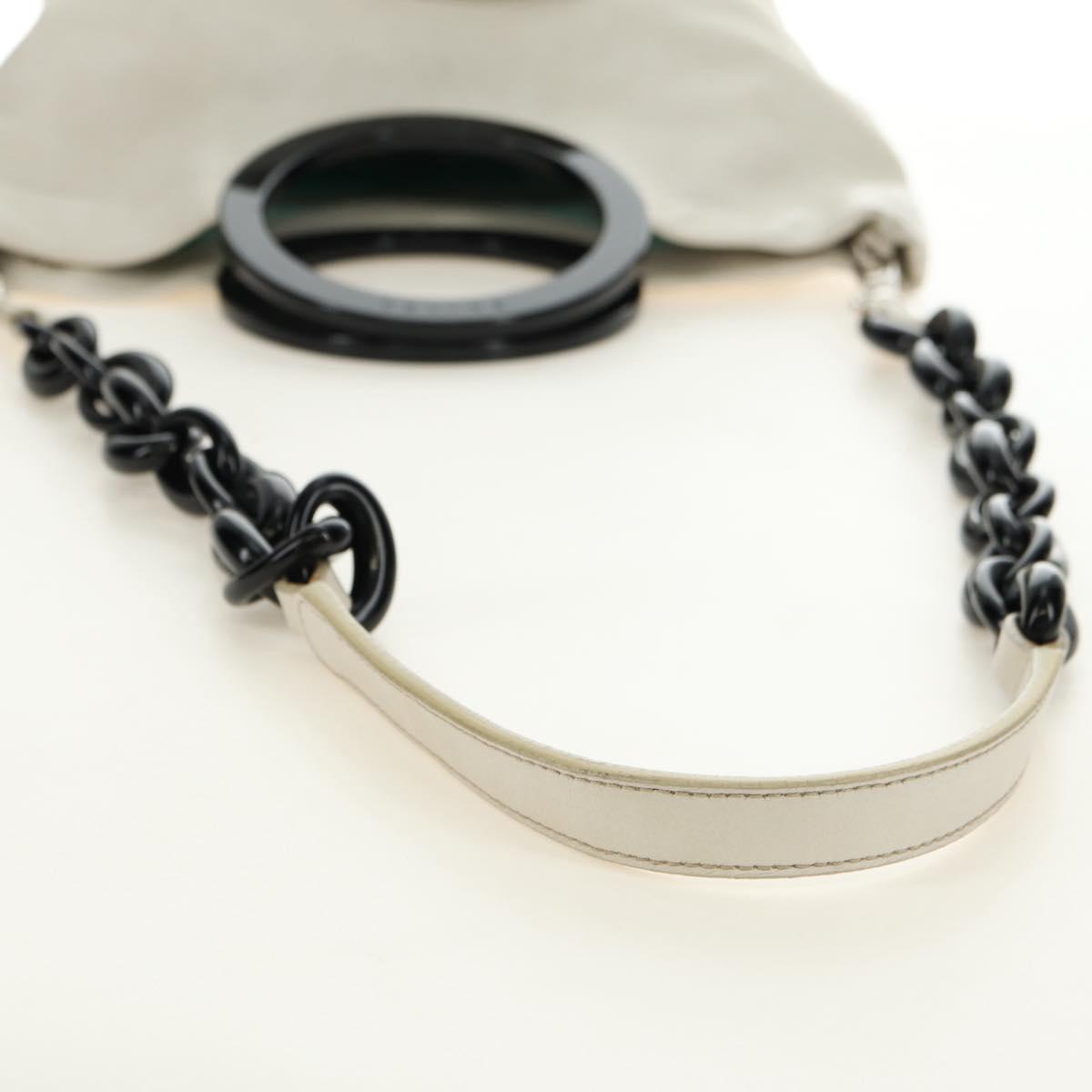 CELINE Chain Shoulder Bag Leather 2way White Silver Auth 181478V