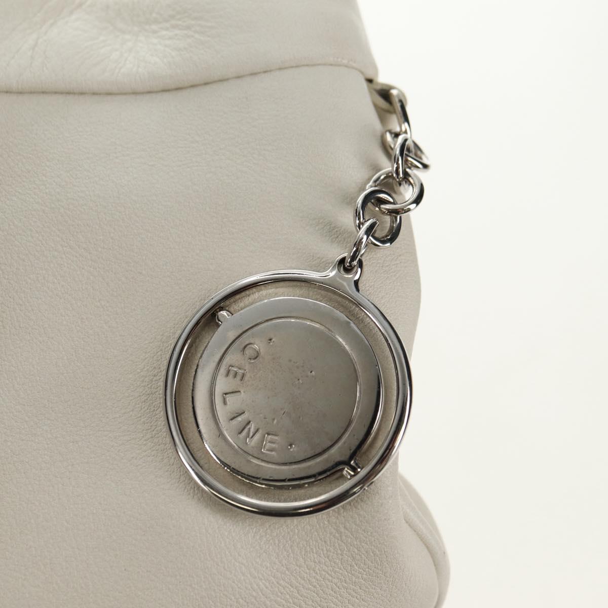 CELINE Chain Shoulder Bag Leather 2way White Silver Auth 181478V