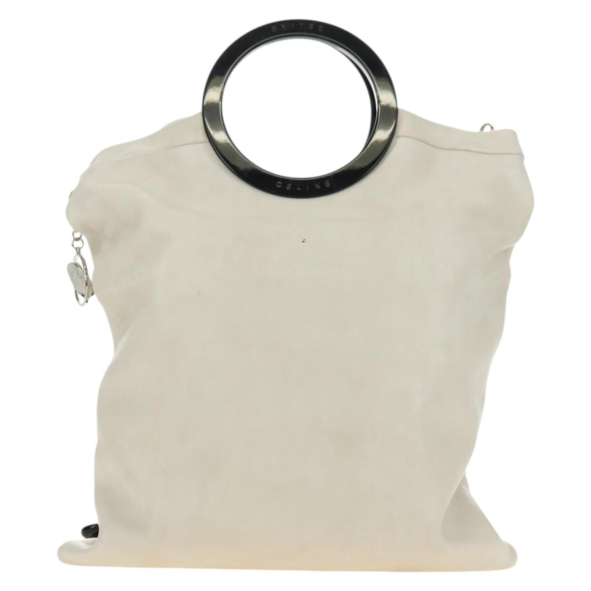 CELINE Chain Shoulder Bag Leather 2way White Silver Auth 181478V
