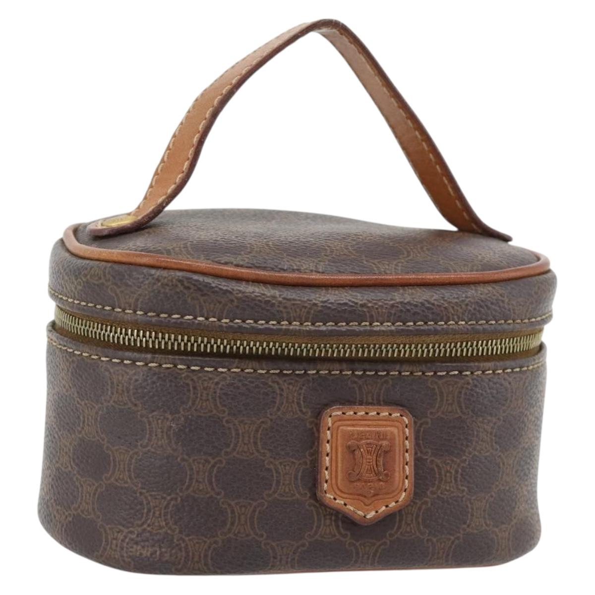 CELINE Macadam Canvas Mini Vanity Hand Bag PVC Leather Brown Gold Auth 181480A
