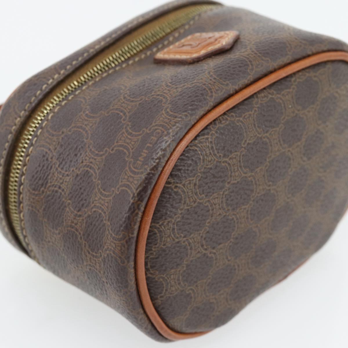 CELINE Macadam Canvas Mini Vanity Hand Bag PVC Leather Brown Gold Auth 181480A