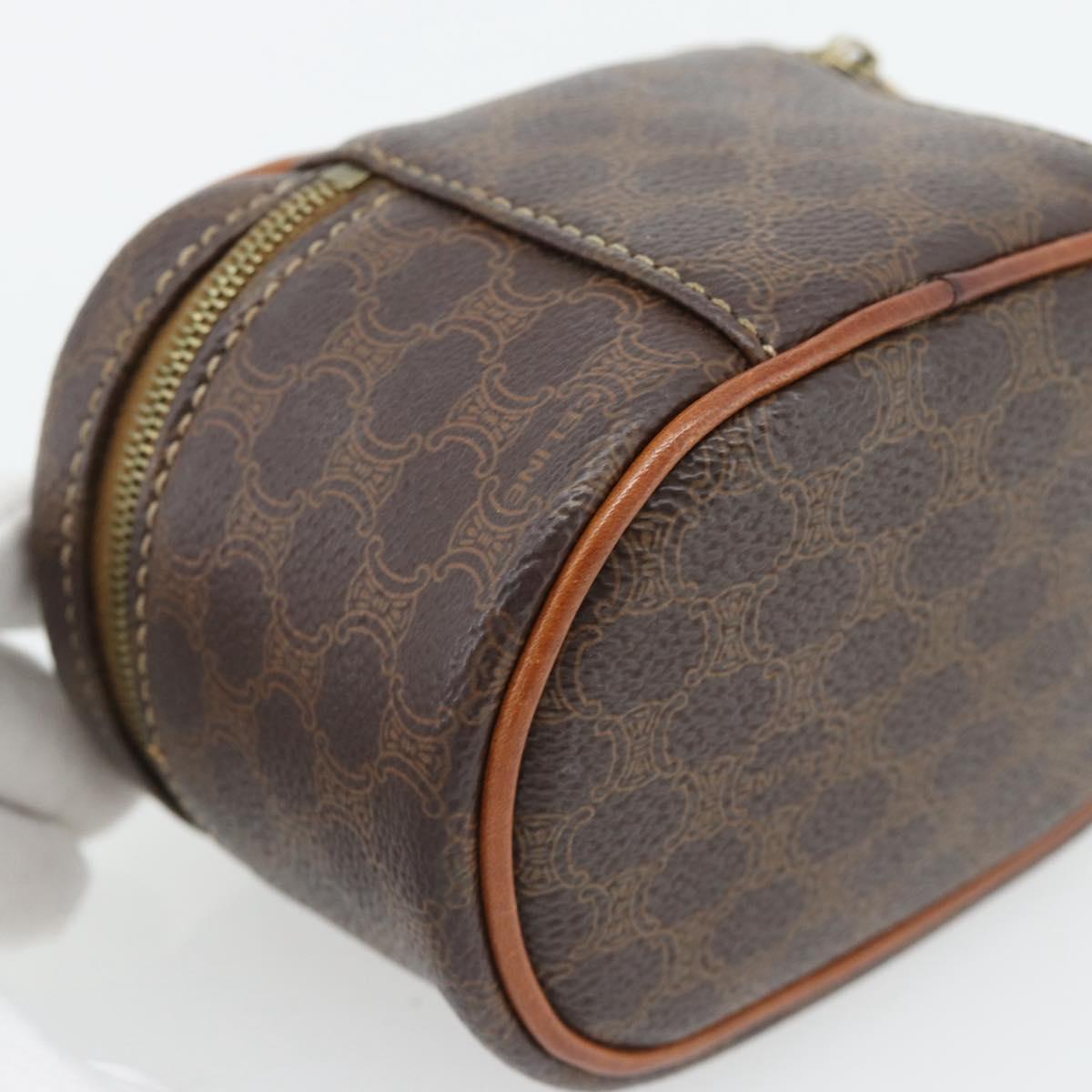 CELINE Macadam Canvas Mini Vanity Hand Bag PVC Leather Brown Gold Auth 181480A