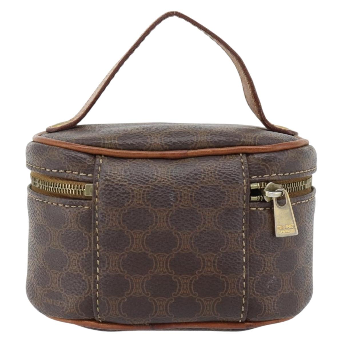 CELINE Macadam Canvas Mini Vanity Hand Bag PVC Leather Brown Gold Auth 181480A