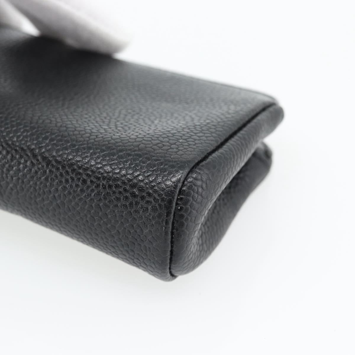 CHANEL COCO Mark Pouch Caviar Skin Black Gold CC Auth 181481