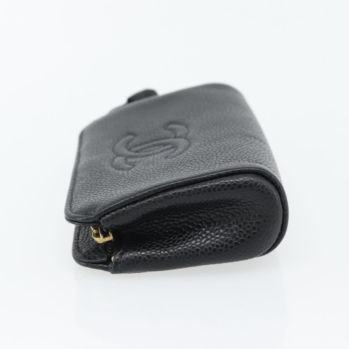 CHANEL COCO Mark Pouch Caviar Skin Black Gold CC Auth 181481