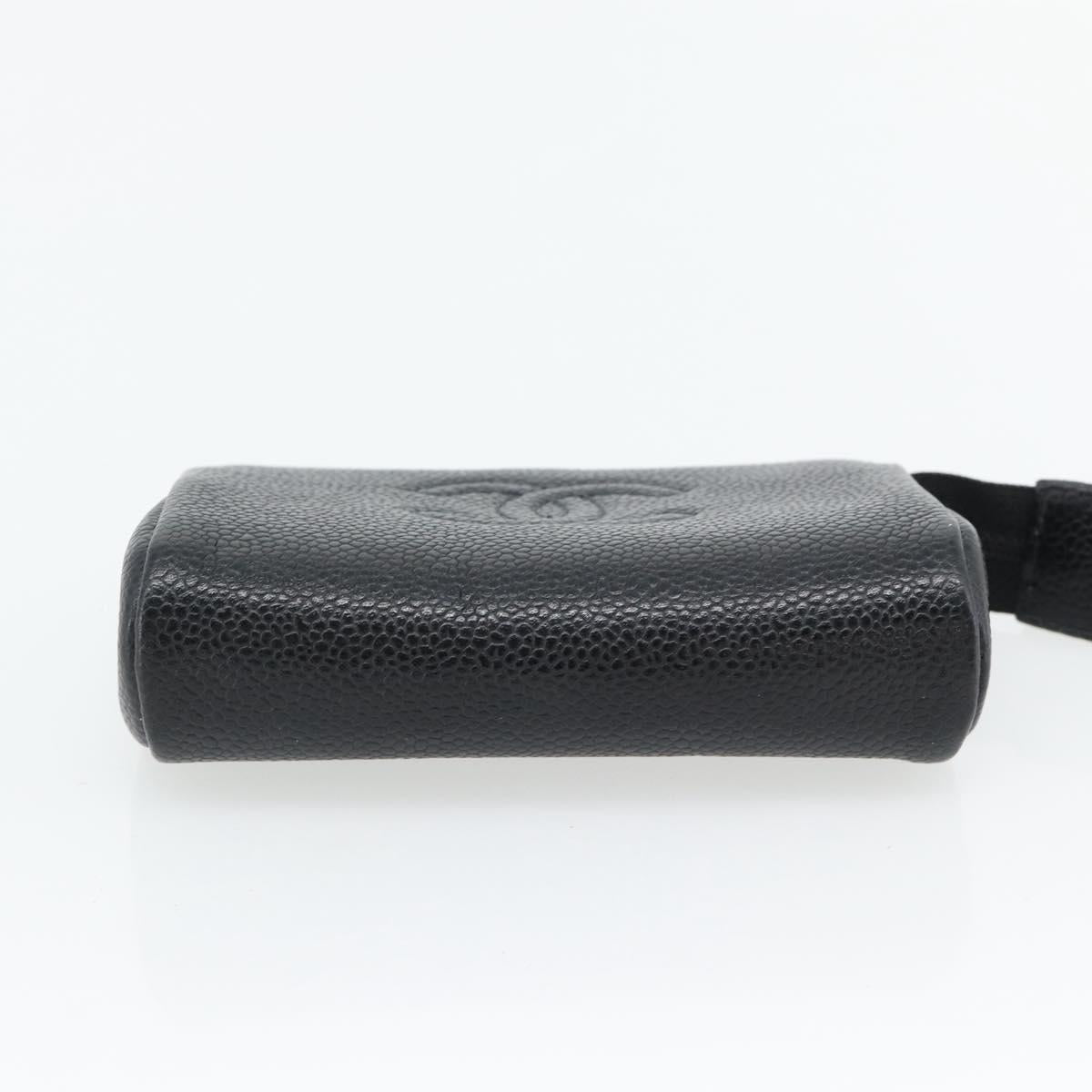 CHANEL COCO Mark Pouch Caviar Skin Black Gold CC Auth 181481