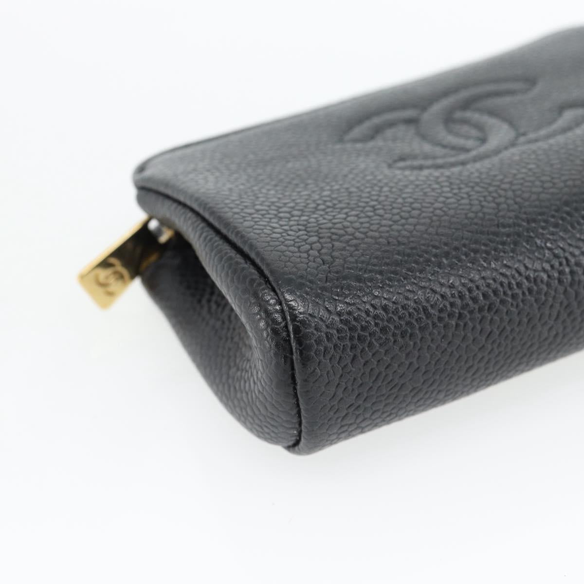 CHANEL COCO Mark Pouch Caviar Skin Black Gold CC Auth 181481