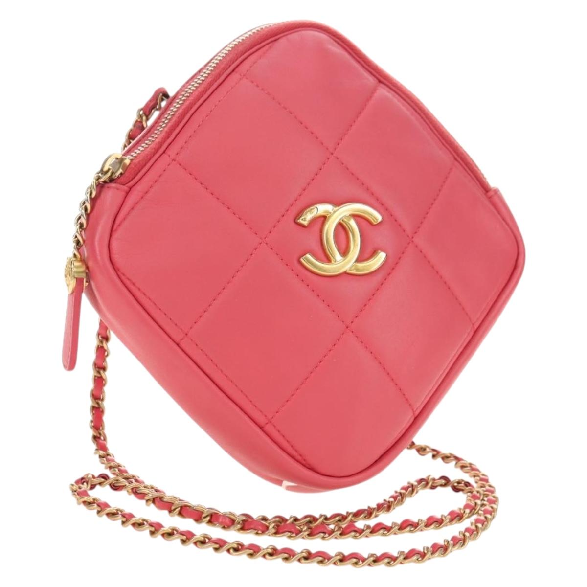 CHANEL Chain Matelasse Shoulder Bag Lamb Skin Pink Gold CC Auth 181486SAM
