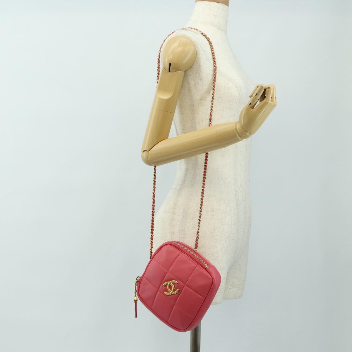 CHANEL Chain Matelasse Shoulder Bag Lamb Skin Pink Gold CC Auth 181486SAM