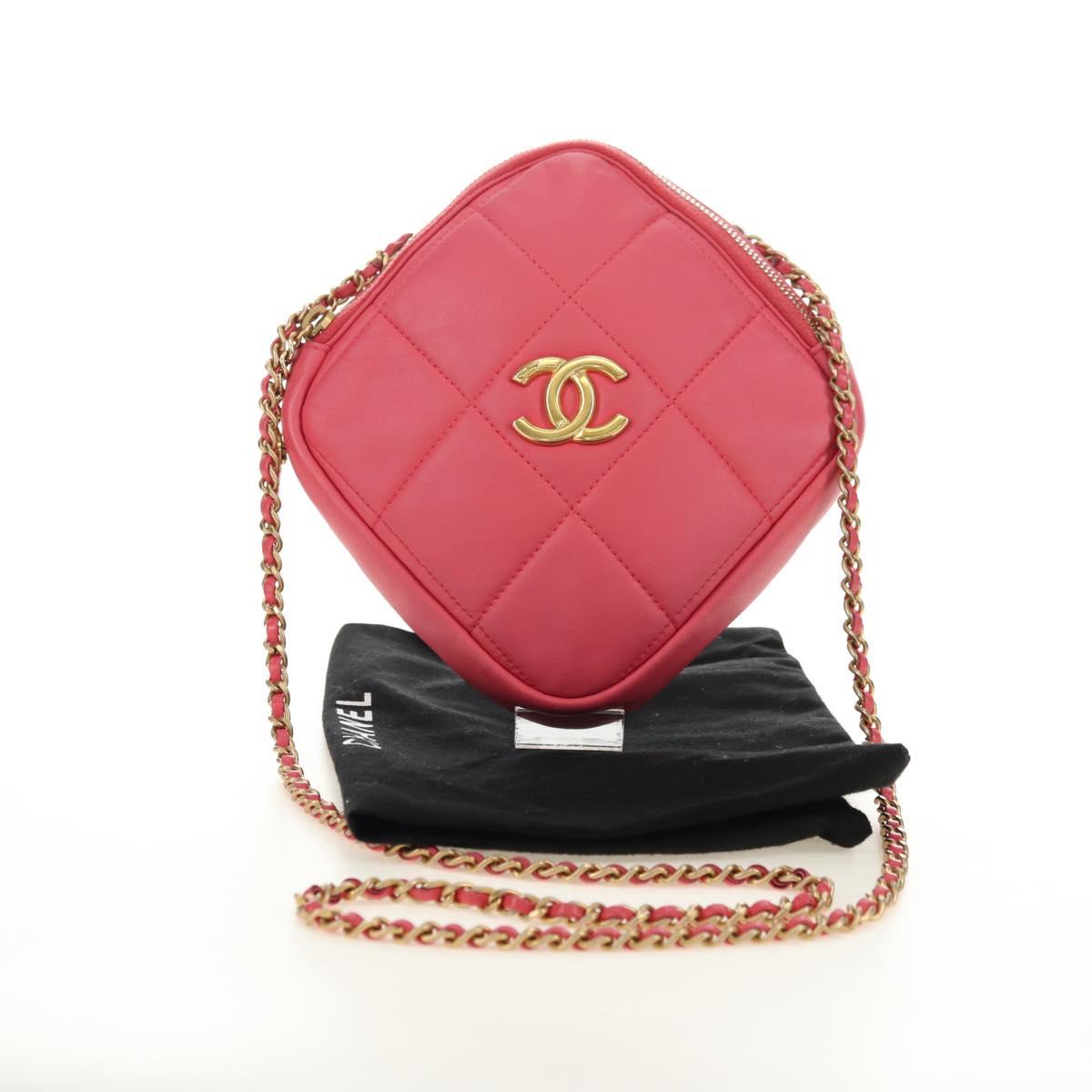 CHANEL Chain Matelasse Shoulder Bag Lamb Skin Pink Gold CC Auth 181486SAM