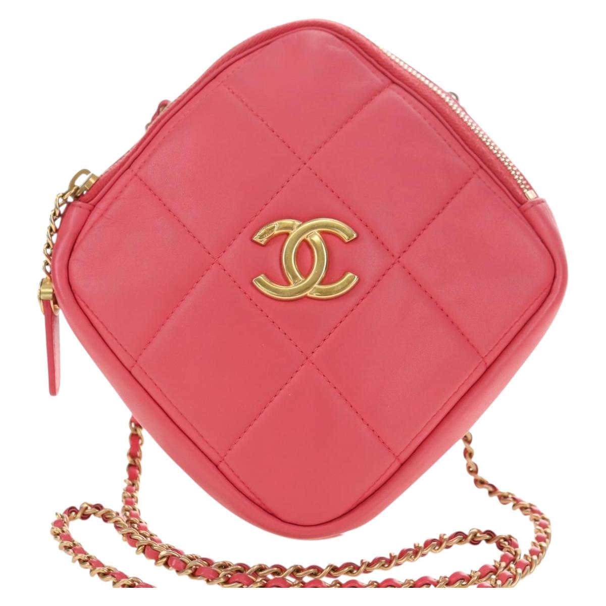 CHANEL Chain Matelasse Shoulder Bag Lamb Skin Pink Gold CC Auth 181486SAM