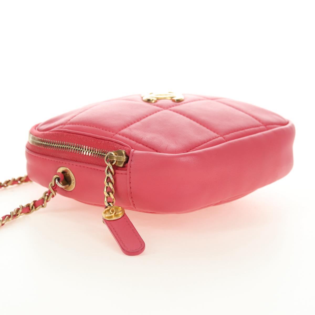 CHANEL Chain Matelasse Shoulder Bag Lamb Skin Pink Gold CC Auth 181486SAM