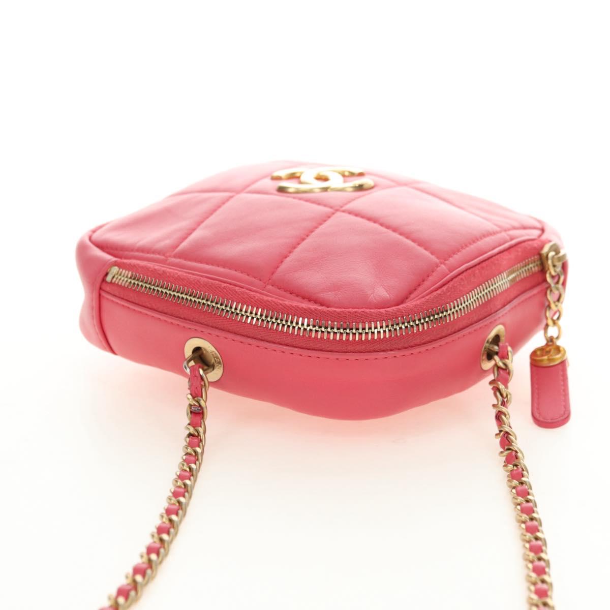 CHANEL Chain Matelasse Shoulder Bag Lamb Skin Pink Gold CC Auth 181486SAM