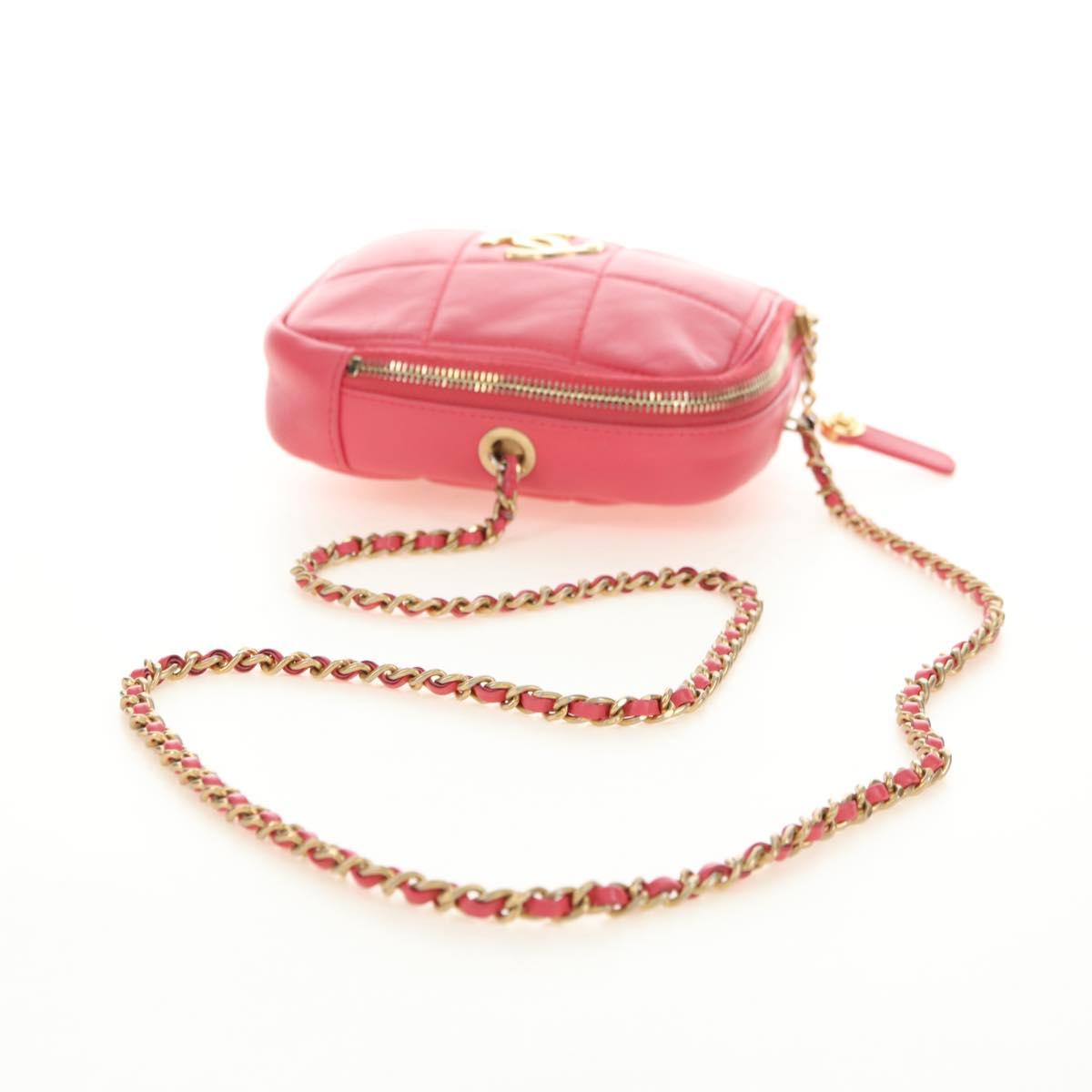 CHANEL Chain Matelasse Shoulder Bag Lamb Skin Pink Gold CC Auth 181486SAM