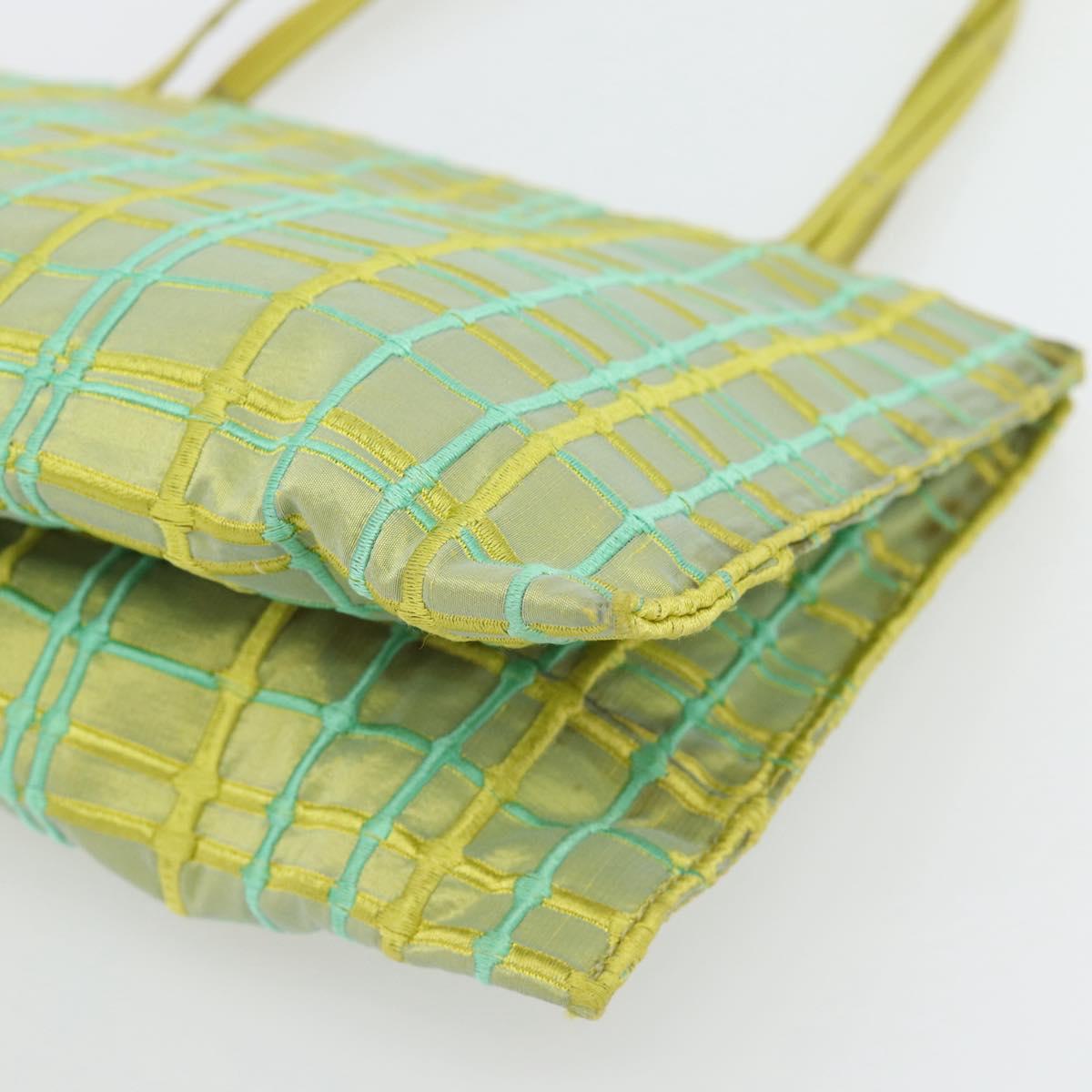 BOTTEGA VENETA Hand Bag Satin Green Gold Auth 181487A
