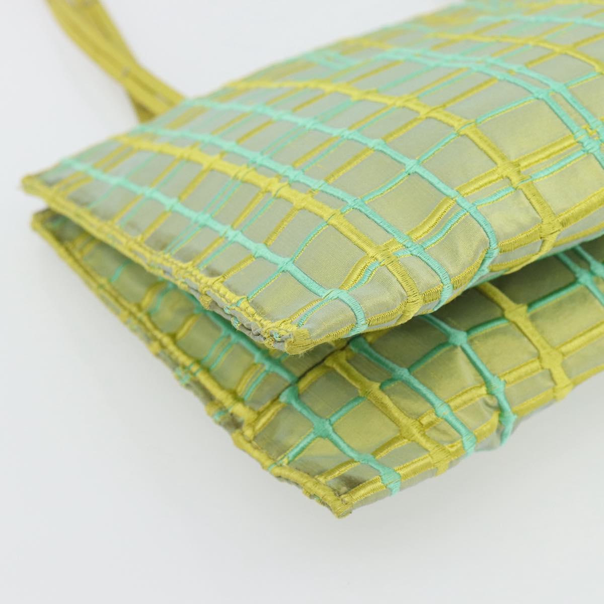 BOTTEGA VENETA Hand Bag Satin Green Gold Auth 181487A