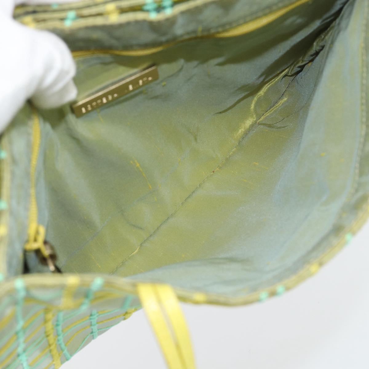 BOTTEGA VENETA Hand Bag Satin Green Gold Auth 181487A