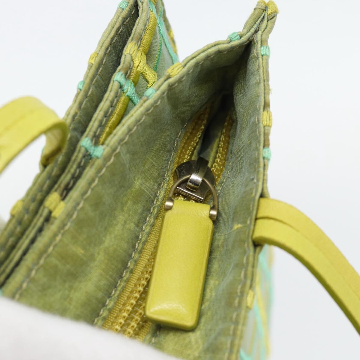 BOTTEGA VENETA Hand Bag Satin Green Gold Auth 181487A