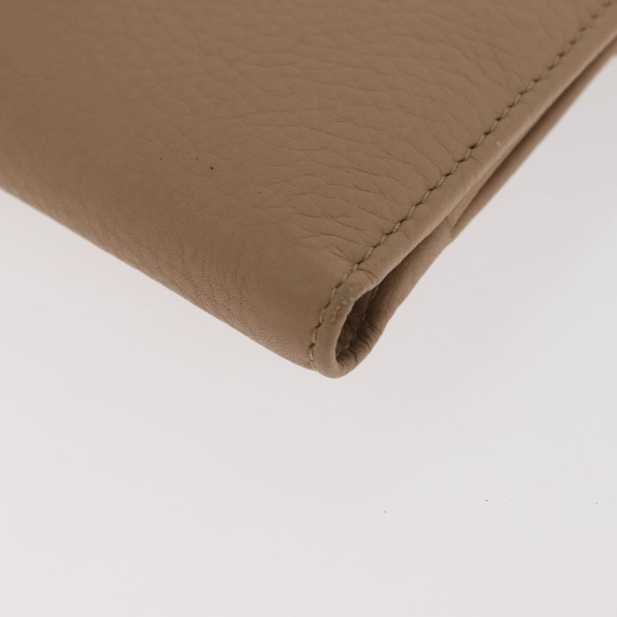 Christian Dior Bifold Wallet Leather Beige Silver Auth 181514