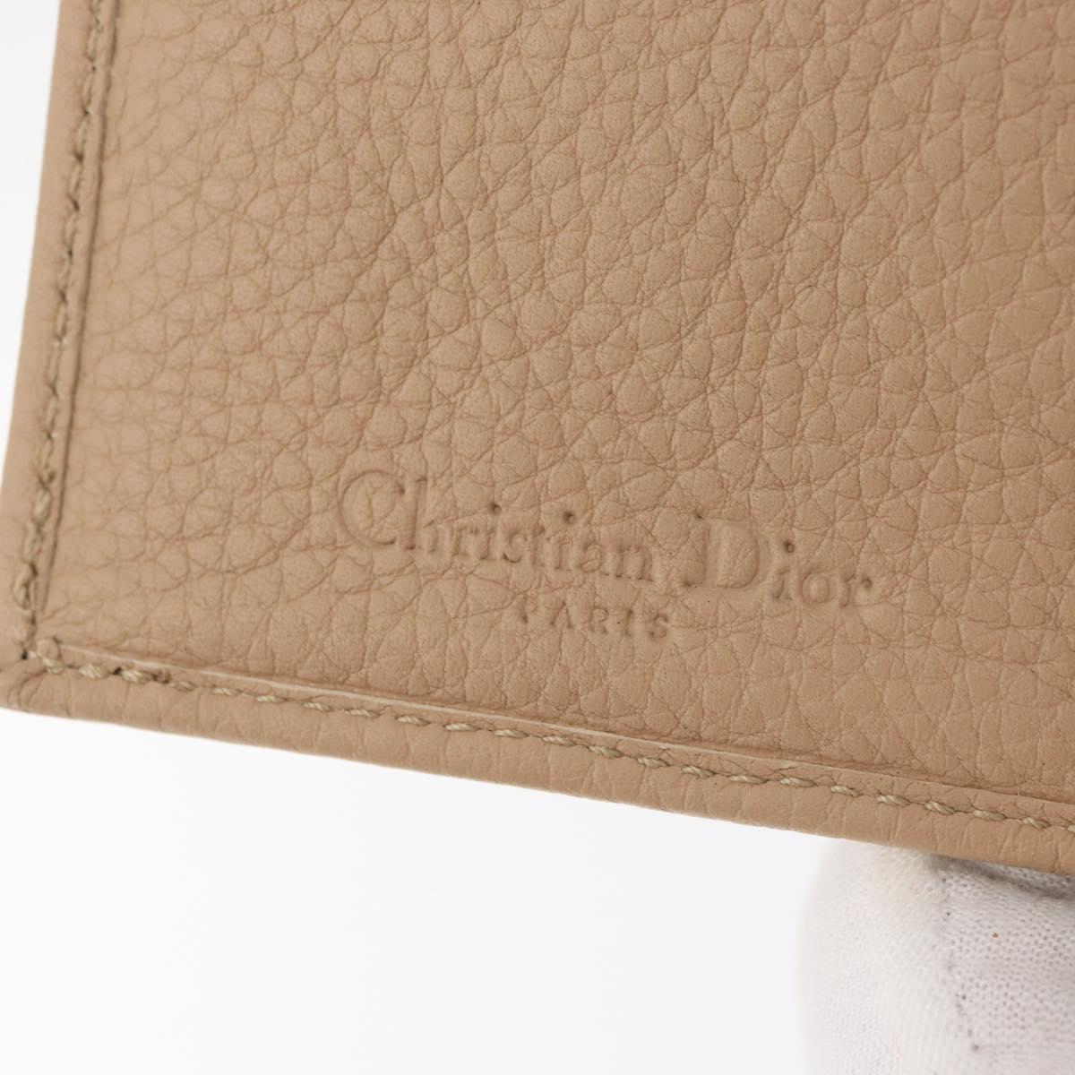 Christian Dior Bifold Wallet Leather Beige Silver Auth 181514
