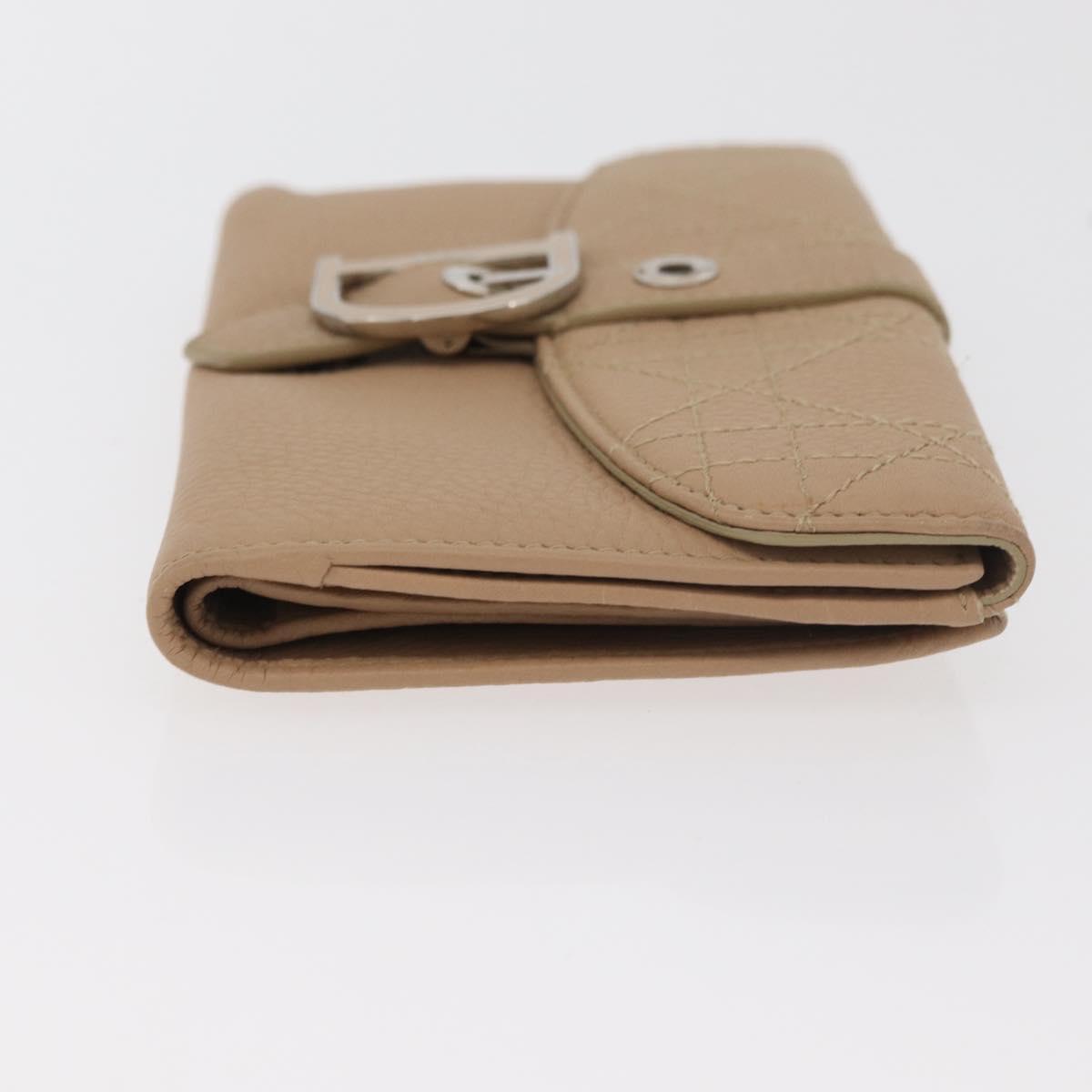 Christian Dior Bifold Wallet Leather Beige Silver Auth 181514