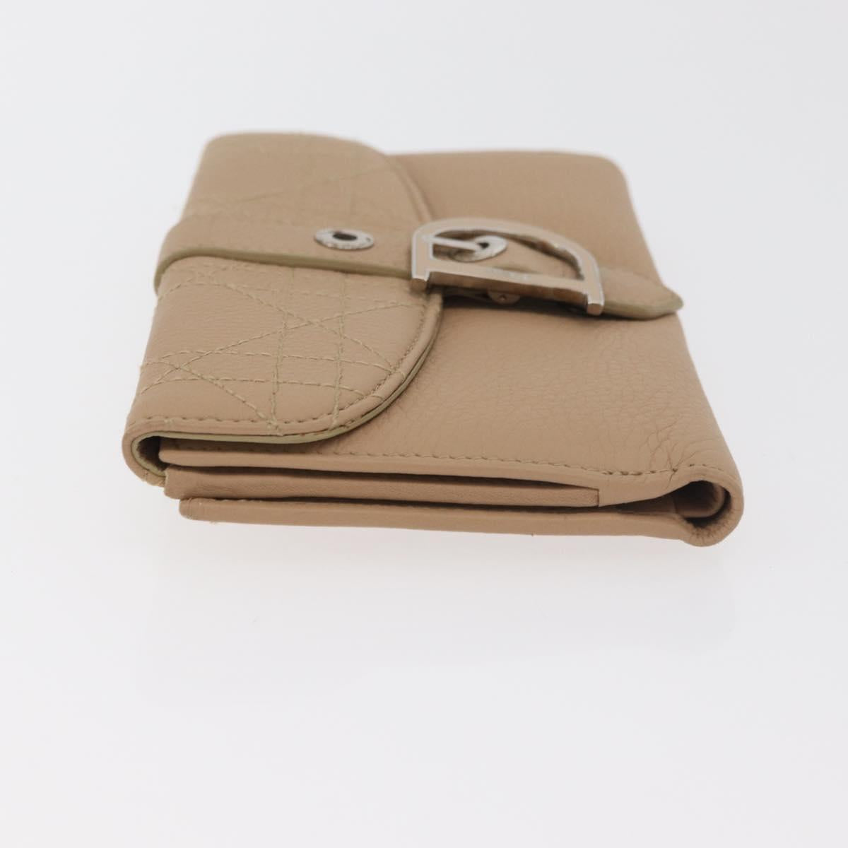 Christian Dior Bifold Wallet Leather Beige Silver Auth 181514