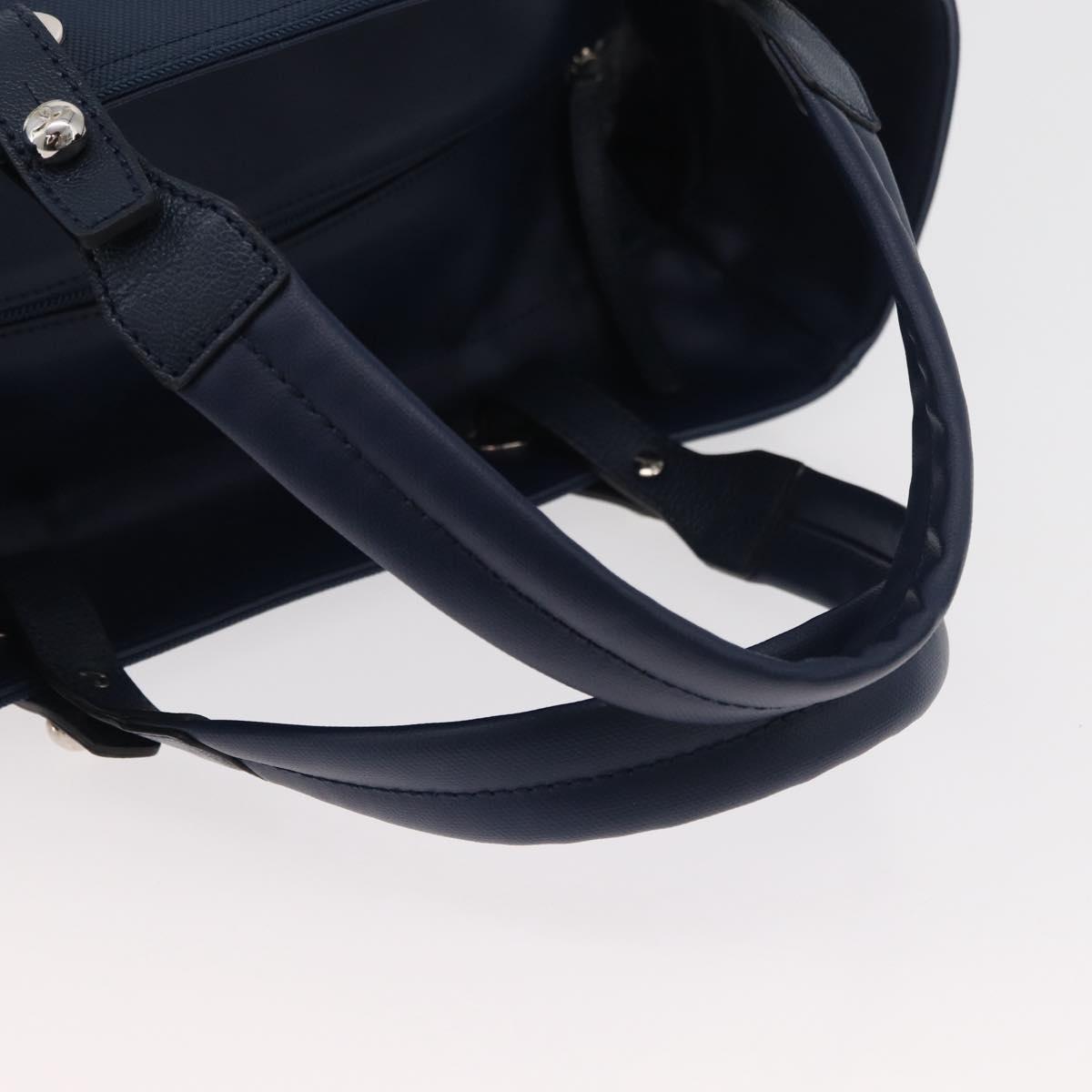 CHANEL Paris Biarritz MM Tote Bag Coated Canvas Navy Silver CC Auth 181519SAV