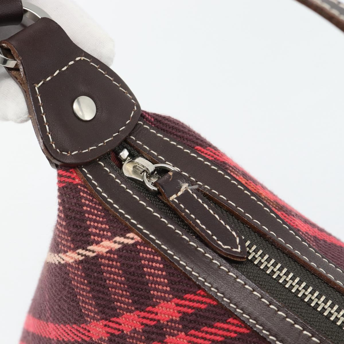BURBERRY Nova Check Blue Label Shoulder Bag Canvas Red Silver Auth 181525A
