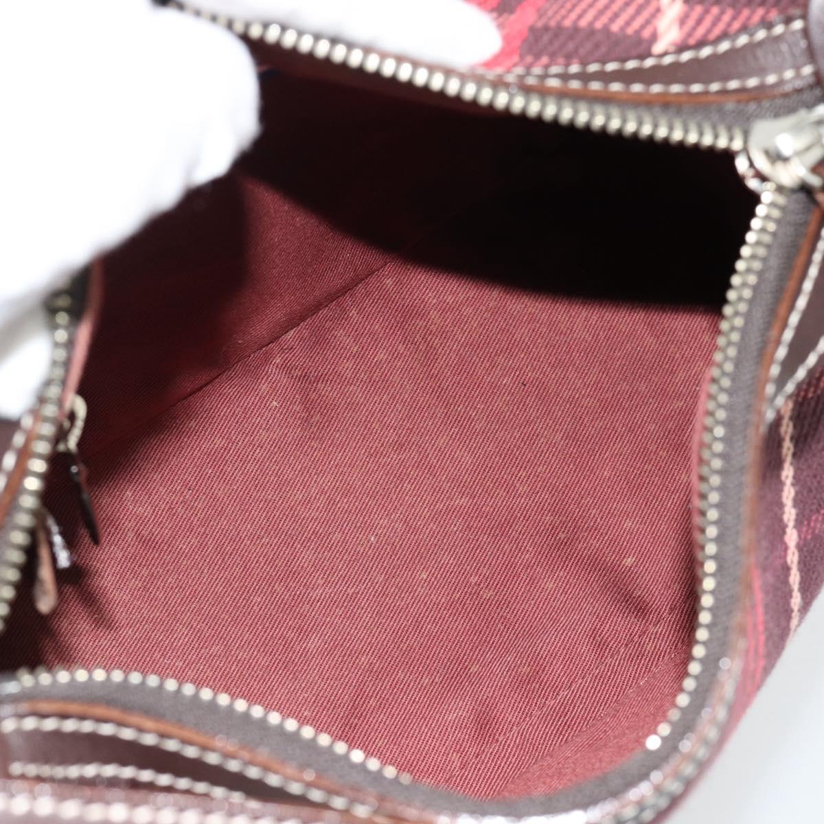 BURBERRY Nova Check Blue Label Shoulder Bag Canvas Red Silver Auth 181525A