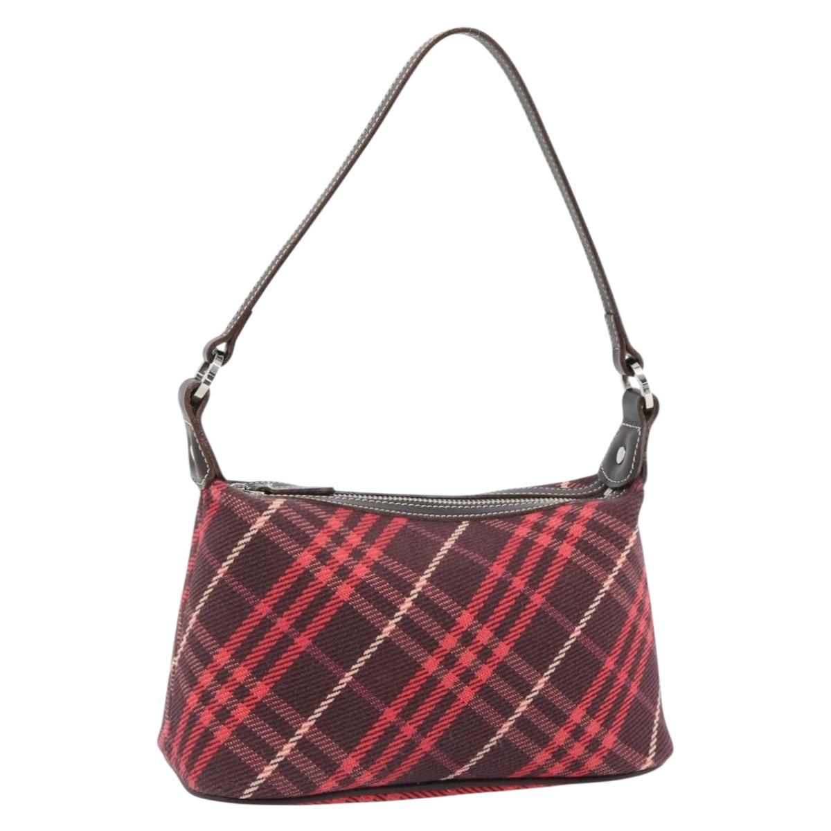 BURBERRY Nova Check Blue Label Shoulder Bag Canvas Red Silver Auth 181525A