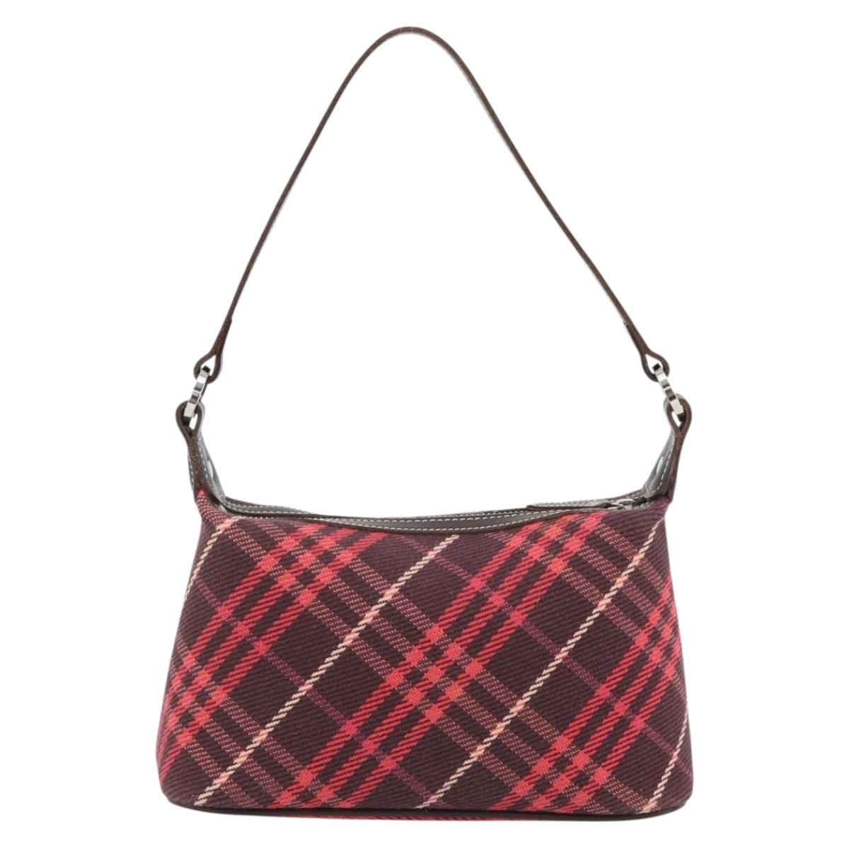 BURBERRY Nova Check Blue Label Shoulder Bag Canvas Red Silver Auth 181525A