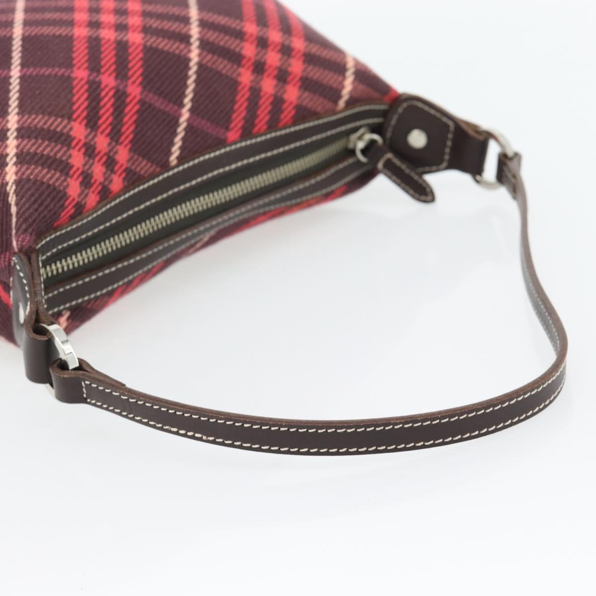 BURBERRY Nova Check Blue Label Shoulder Bag Canvas Red Silver Auth 181525A