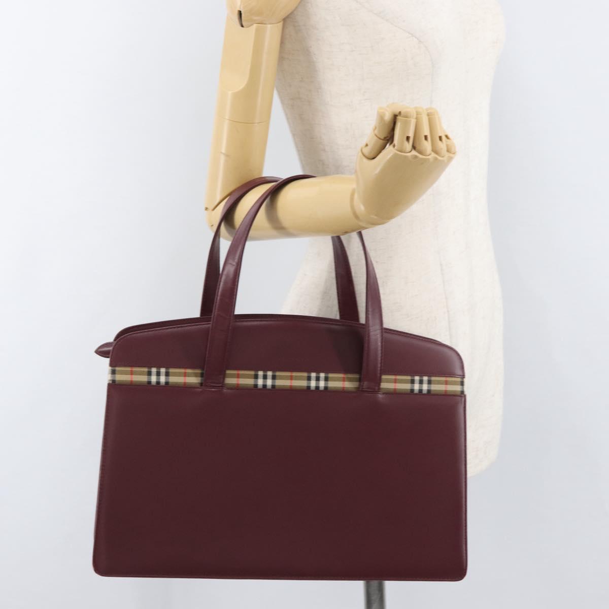BURBERRY Hand Bag Leather Bordeaux Silver Auth 181526