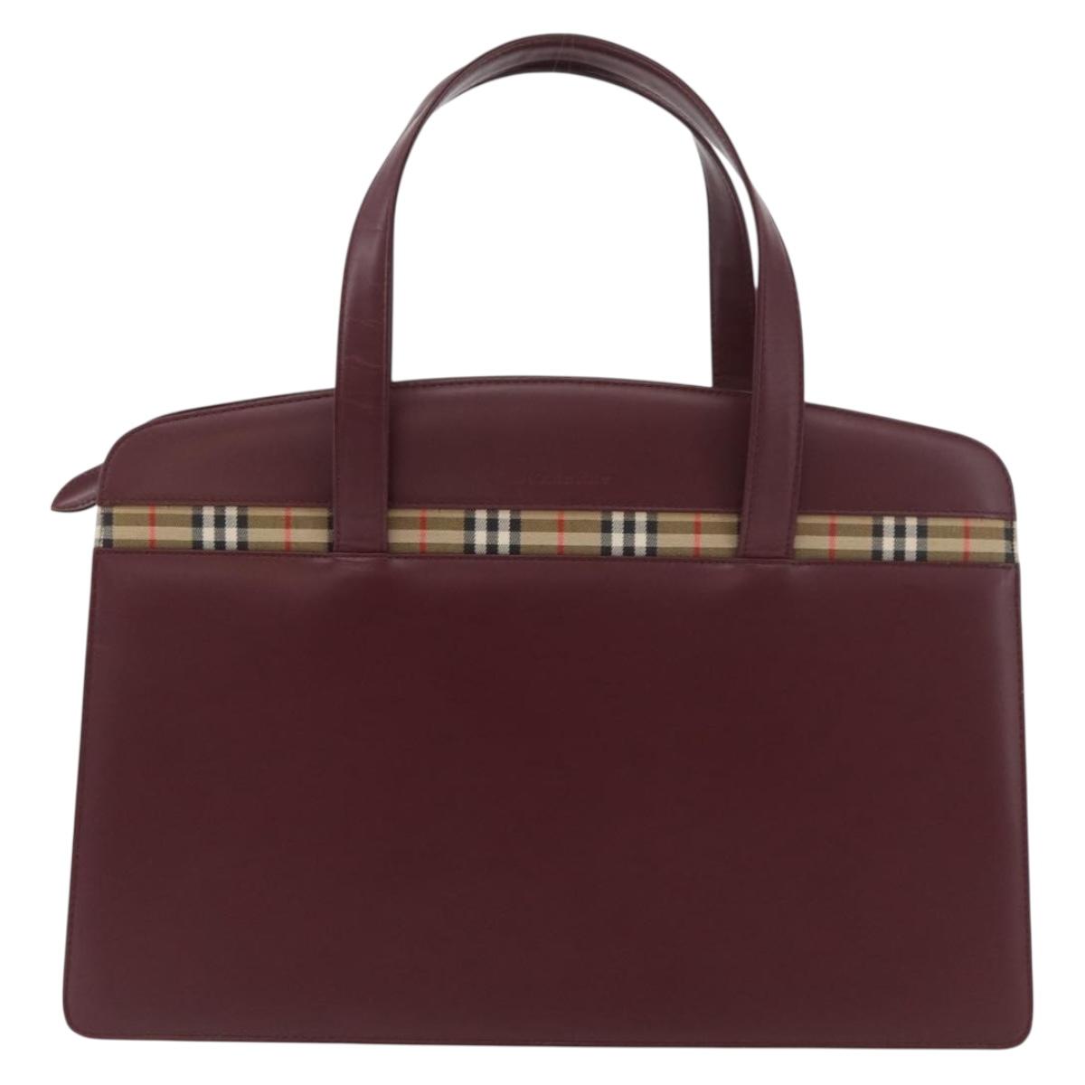 BURBERRY Hand Bag Leather Bordeaux Silver Auth 181526