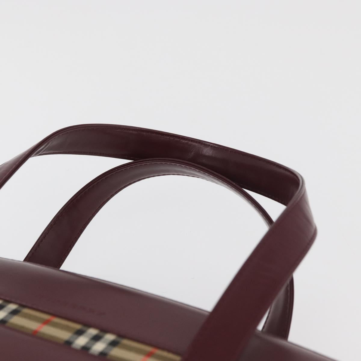 BURBERRY Hand Bag Leather Bordeaux Silver Auth 181526