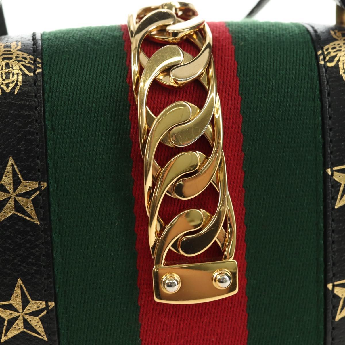 GUCCI Bee & Star Sherry Line Bag Leather 3way Black Gold 470270 Auth 181527SAV